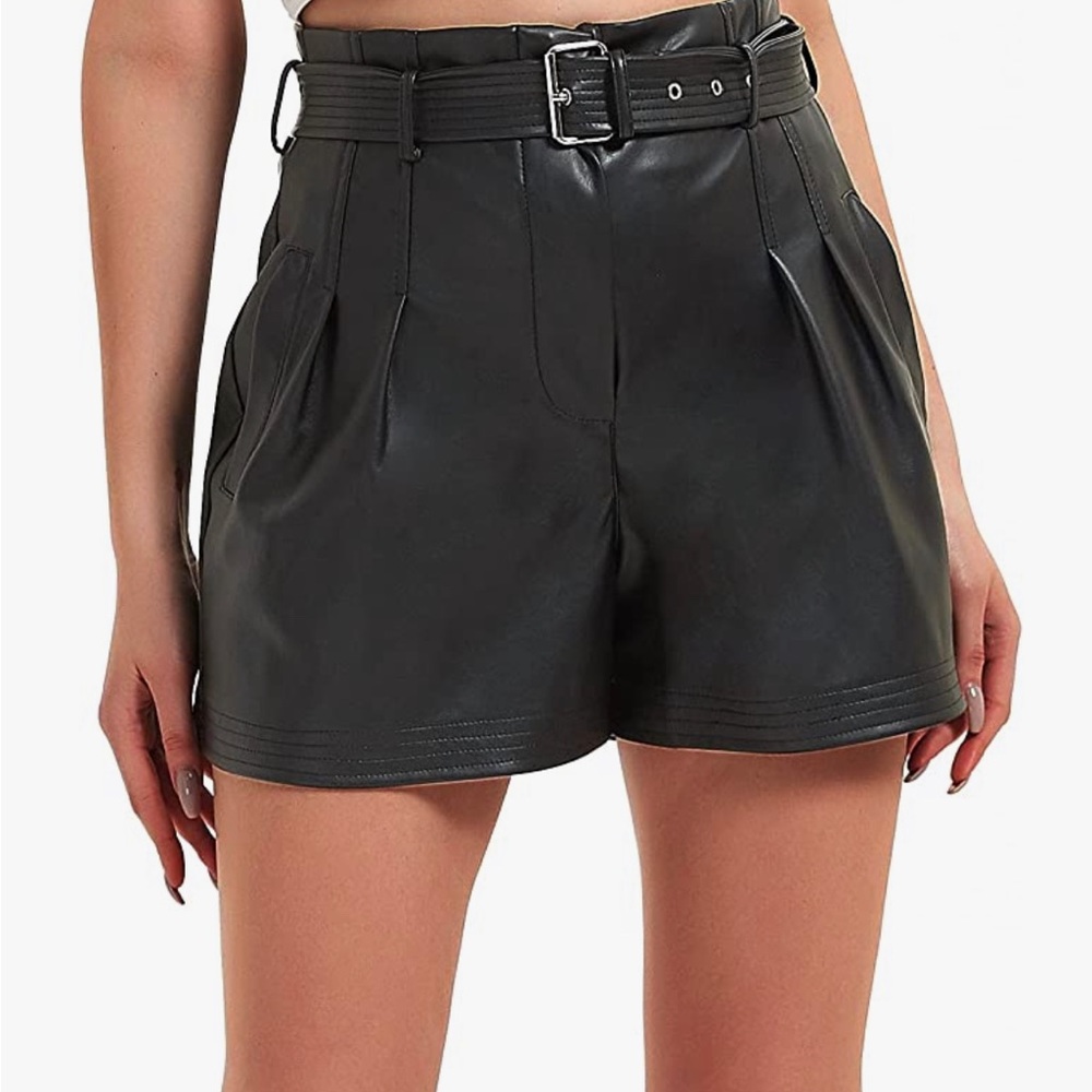 Black pleather high waist shorts